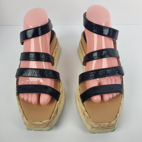 PALOMA BARCELO Black leather platform sandal woven raffia Size 39 - Picture 4 of 15